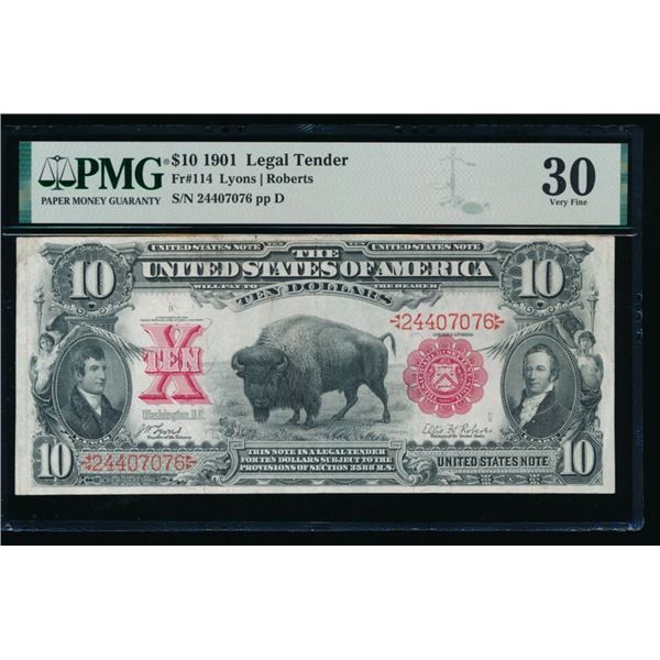1901 $10 Bison Legal Tender Note PMG 30
