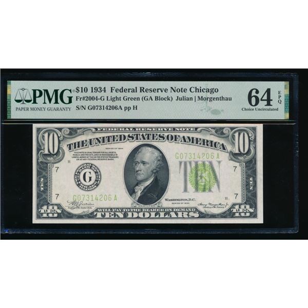 1934 $10 Chicago FRN PMG 64EPQ