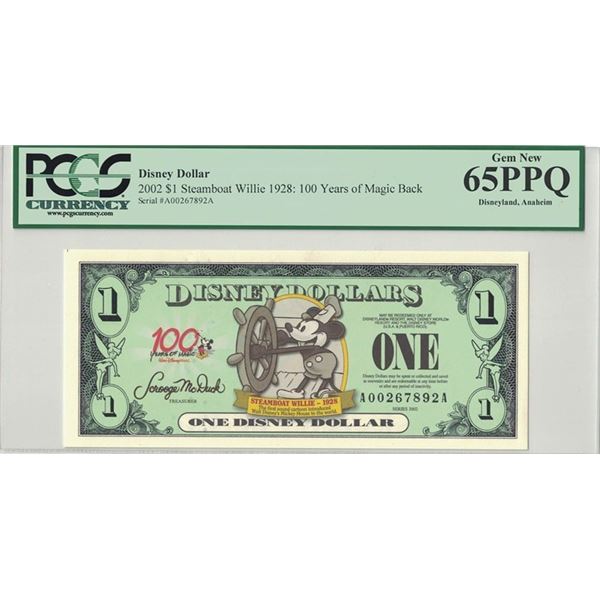 2002 $1 Steamboat Willie Disney Dollar PCGS 65PPQ
