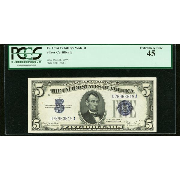 1934D $5 Silver Certificate PCGS 45