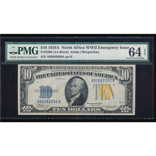 1934A $10 N Africa Silver Certificate PMG 64EPQ