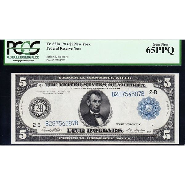 1914 $5 New York FRN PCGS 65PPQ