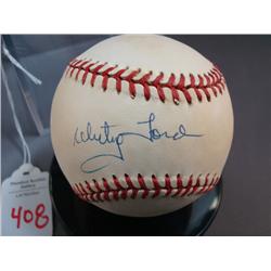Signed Baseball WHITEY FORD with CA in Plastic Case