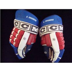 Autographed CHRIS & PETER FERRARO HOCKEY GLOVES: