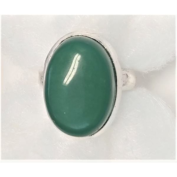 .925 Stamped Sterling Silver Ring - Green Onyx Oval Stone - Size 7