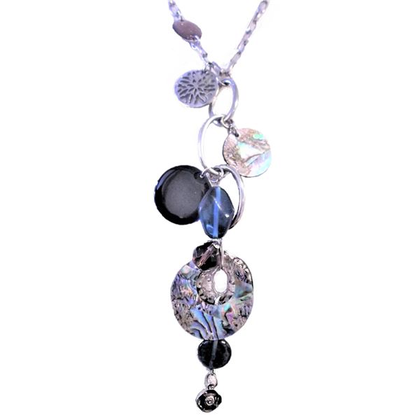 Lia Sophia Windsong Neptune Silver and Abalone Shell Disc Platinum Plated Necklace and Bracelet Set