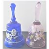 Image 1 : Two Fenton Glass Bells - Silver 2005 100 Years Label - Pink and Blue - Hand Signed