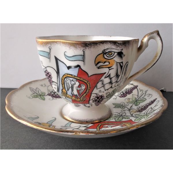 Tea Cup and Saucer - Queen Anne Bone China - The Queen's Beasts The Falcon of Plantagenets