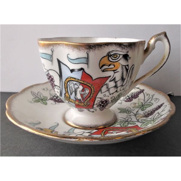 Tea Cup and Saucer - Queen Anne Bone China - The Queen's Beasts The Falcon of Plantagenets