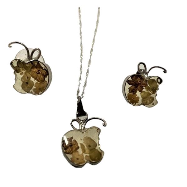 BHJ 10K Chain with Resin Apple Themed Pendant and matching earrings