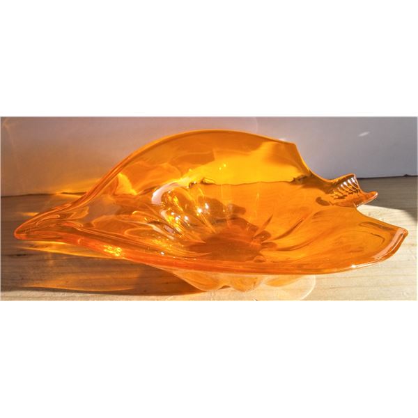 Orange Leaf Shaped Glass Candy Dish - No Makers Mark