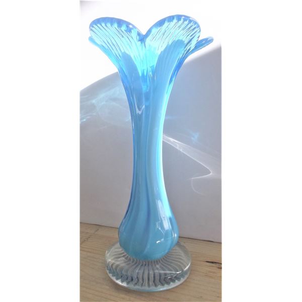 Vintage Sky Blue Glass Bud Vase Petal Design