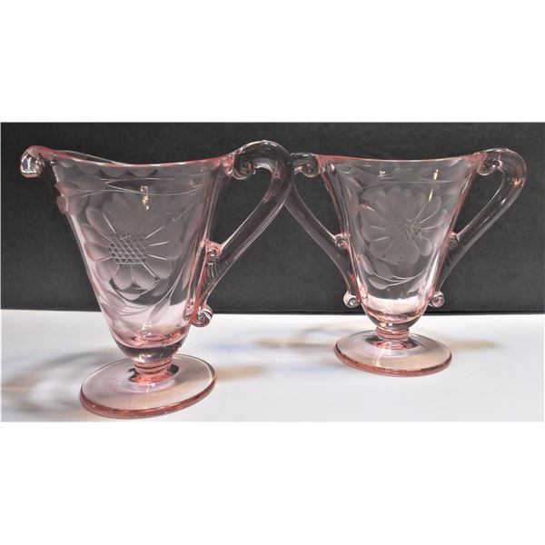 Pink Hughes Cornflower Lancaster Cone Cream and Sugar Set 1930's - RARE