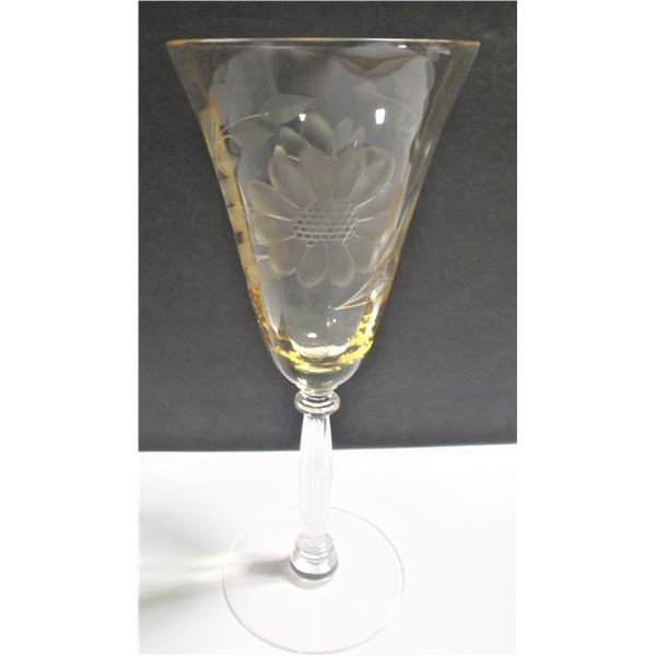 Cornflower Crystal Yellow Tiffin Water Goblet - Yellow bowl & Crystal stem. c.1935