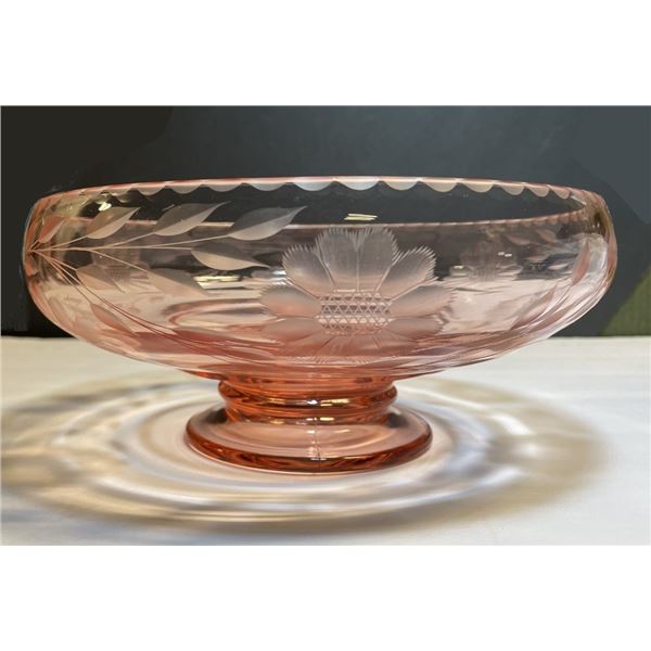 Crystal Pink Hughes Cornflower Large Pedestal Bowl