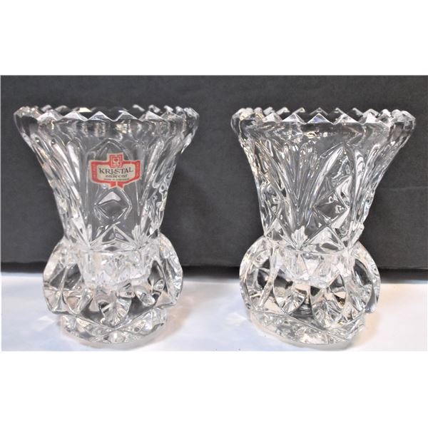 Pair of Zajecar Kristal Lead Crystal Vases - Made in Yugoslavia