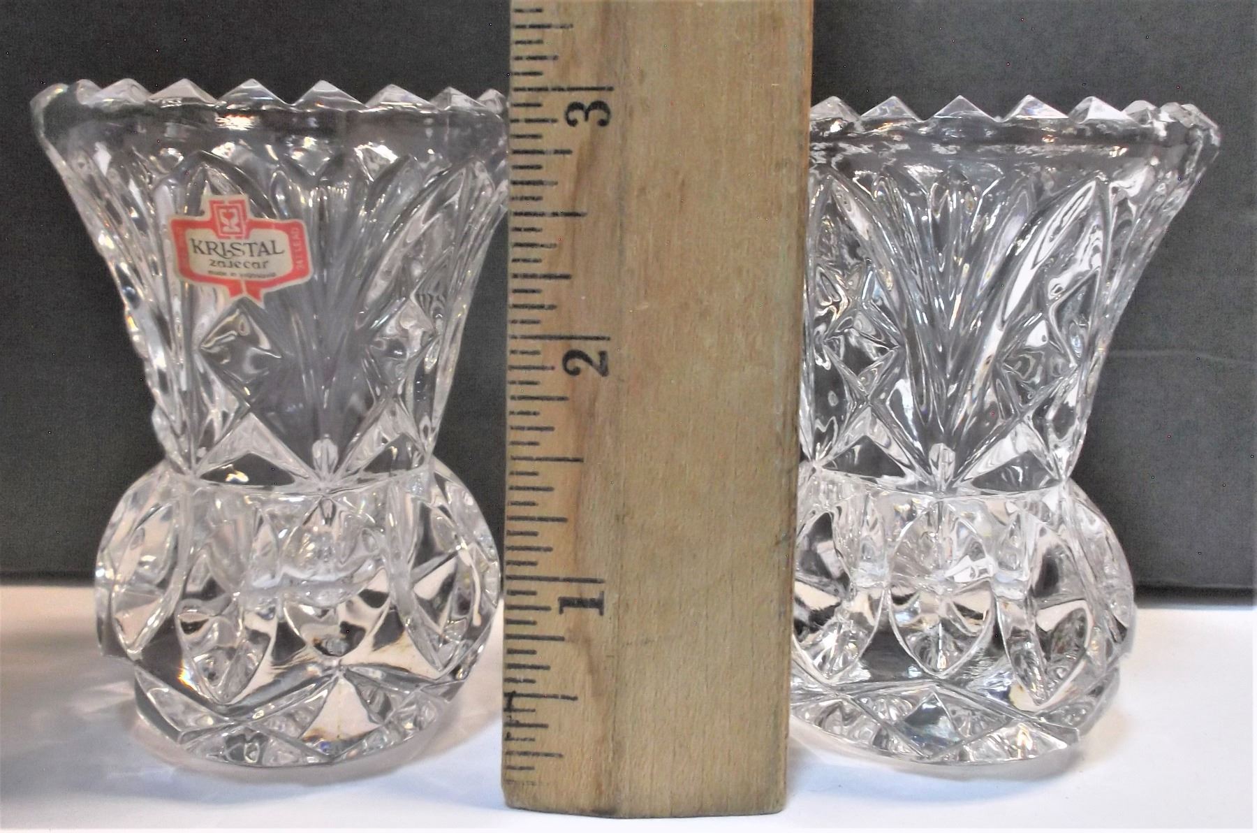 Pair of Zajecar Kristal Lead Crystal Vases Made in Yugoslavia