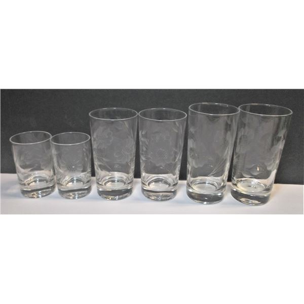 Cornflower Crystal Glasses - 10 Small, 6 Medium, 2 Large