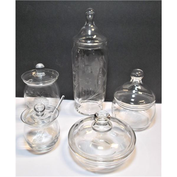 Five Cornflower Crystal Jars with Lids - Various Jars, See Images
