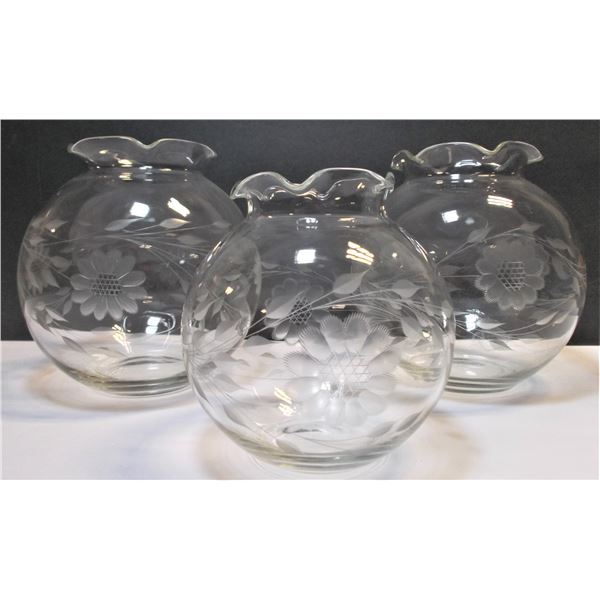 Three Cornflower Crystal Rose Bowls