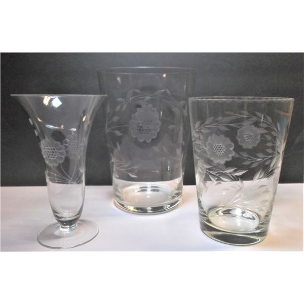 Three Cornflower Crystal Vases - Flaw and Chip on One