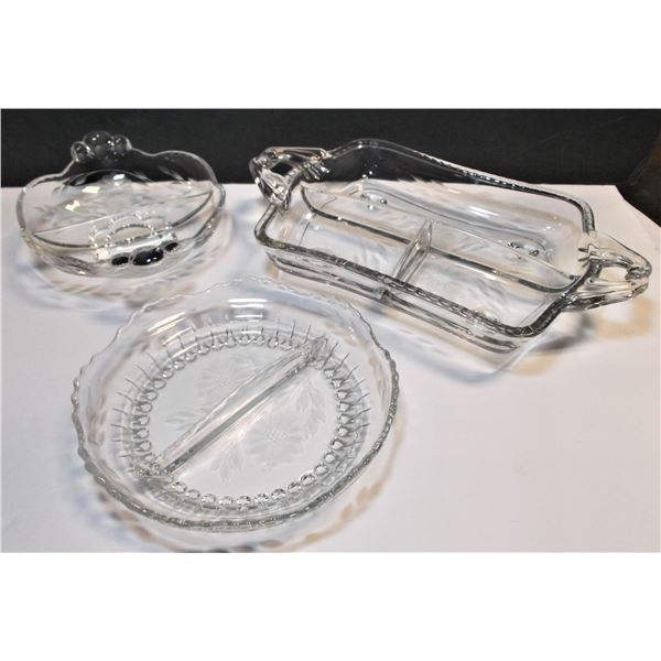 Three Cornflower Crystal Bowls/Dishes - Divided