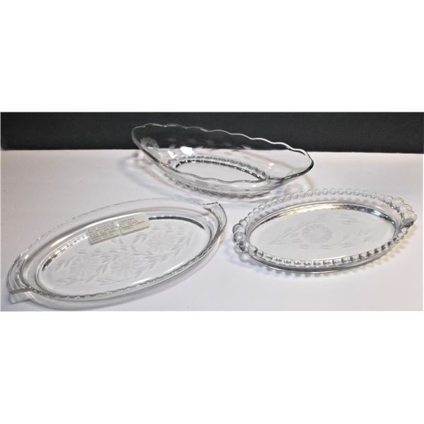 Three Cornflower Crystal Oval Dishes