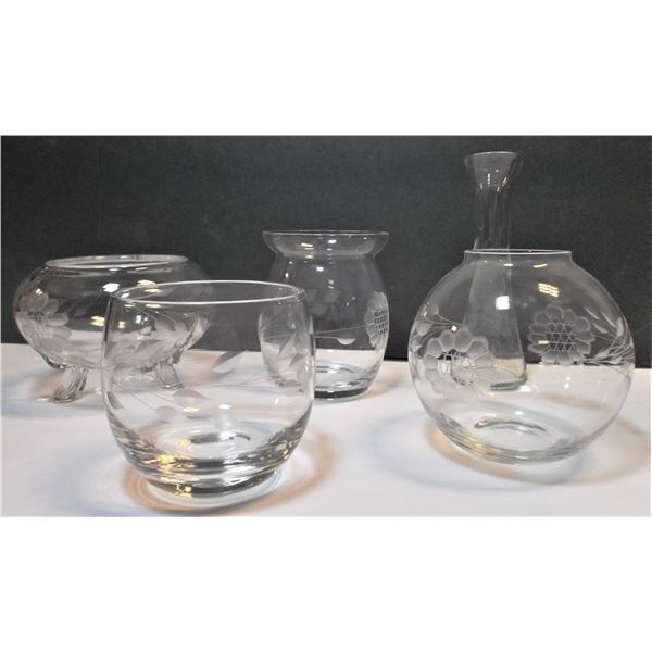 Five Assorted Cornflower Crystal Pieces - See Images