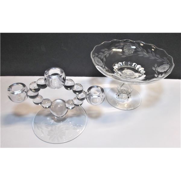 Cornflower Crystal Pedestal Bowl and Candlestick