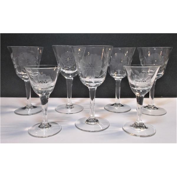 Cornflower Crystal Stemware  - Two Different Sizes - Seven Glasses Total