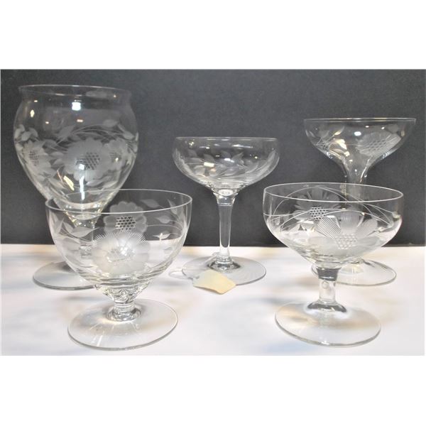 Cornflower Crystal Stemware  - Five Different Designs - See Images and Description - 11 Glasses