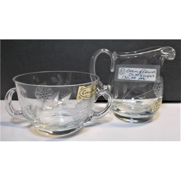Cornflower Crystal Creamer and Sugar Bowl Set - With Stickers