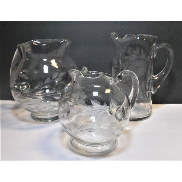 Three Cornflower Crystal Pitchers