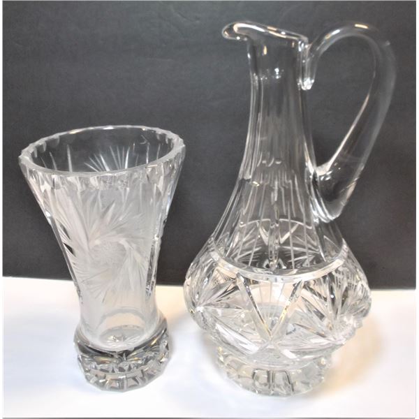 Pinwheel Crystal Pitcher and Vase - Both Heavy