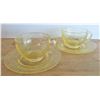 Image 1 : Yellow Florentine Depression Glass No. 2 Poppy Six Sets of Saucers and Cups