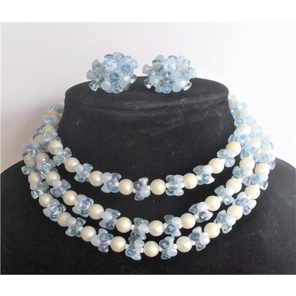 Vintage Beaded Necklace and Clip-on Earring Set