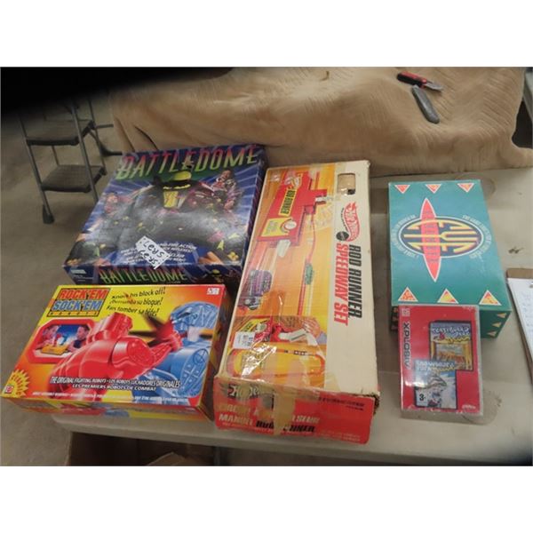 Board Games; BatleDome, Rock'em Sock'em, Hot  Wheels Speed Way Set & Eye Remember