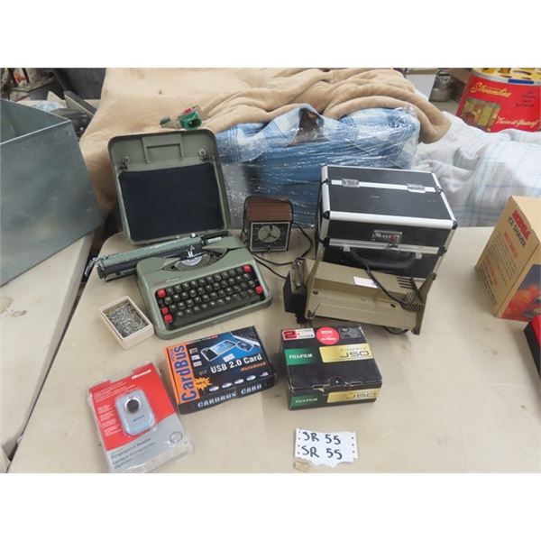 Empire Manual Typewriter, Combo Lock Case,  Sony Alarm Clock, Finger Print Reader plus more