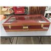 Image 1 : Portable Counter Display Case of Glass & Wood  7.5" x 33.5" x 17.5"