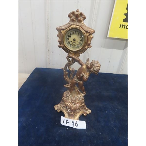 Brass Figurine Mantle Clock 12.5" Tall