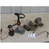 Image 1 : 2 Industrial Cast  Light Fixtures, Alarm Bell &  Cast Figurine Lamp
