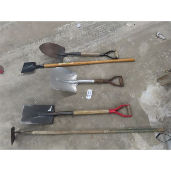 5 Yard Tools; 3 Shovels, 1 Hoe, 1 Ice Pick