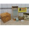 Image 1 : Butter Box Crate, Washboard, Metal Garbage Can,  Tobacco TIns