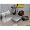 Image 1 : 4 Kitchen Appliances; Sunbeam Mixer, Westbend  Coffee Perc., George Foreman Grill, Cusinart Waflle M