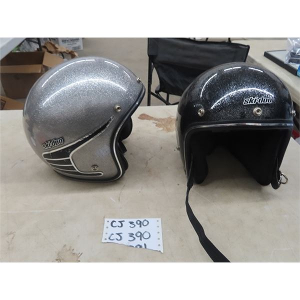 2 Vintage Ski-Doo Helmets with Sparkle Paint Job