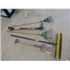 Image 1 : 5 Yard Tools; Potato FOrk, 2 Rakes, Push Broom, Weed Eater