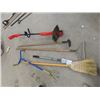 Image 1 : 6 Yard Tools; Electric Weed Eater, Garden Claw, Rake, Hoe & Straw Broom