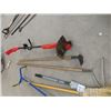 Image 2 : 6 Yard Tools; Electric Weed Eater, Garden Claw, Rake, Hoe & Straw Broom