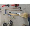 Image 3 : 6 Yard Tools; Electric Weed Eater, Garden Claw, Rake, Hoe & Straw Broom