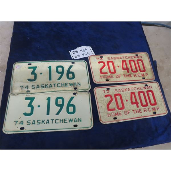 4 Saskatchewan License Plates- 1974 & 1973 RCMP